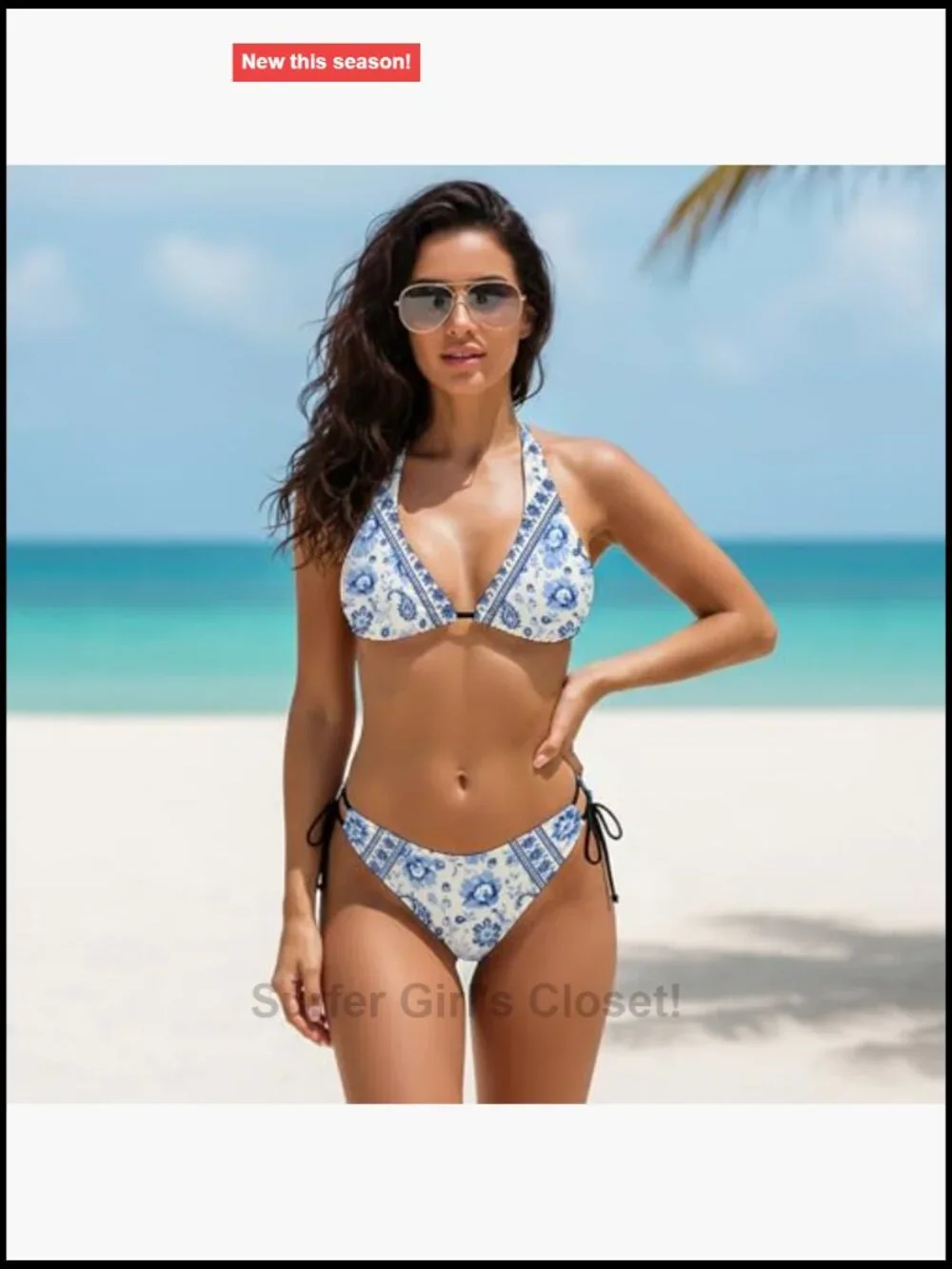 Vintage Floral Bikini Set, Triangle Halter Two Piece Swimsuit with Removable